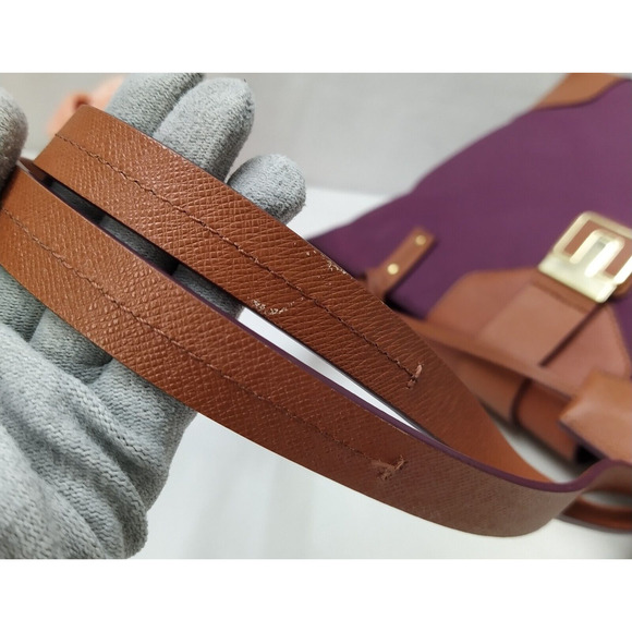 Tory Burch Purple Nylon Brown Leather Trim Double Handle Satchel Shoulder Bag - Picture 4 of 16